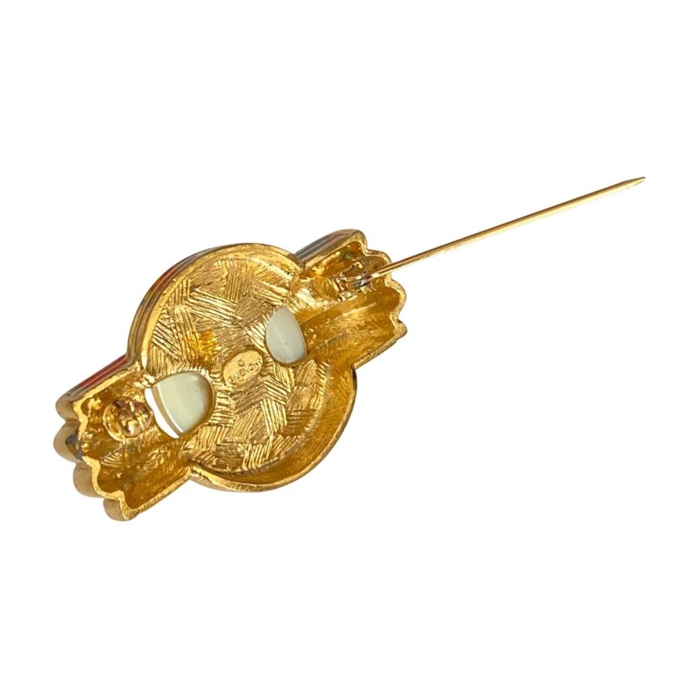 Givenchy Art Deco Style Gold Tone Brooch With Large Faux Pearl Center Pin - Picture 8 of 10
